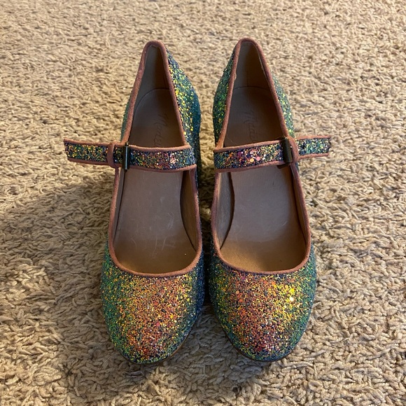 Madewell Zelda Mary Jane Glitter Iridescent Blue Pump - Picture 2 of 4